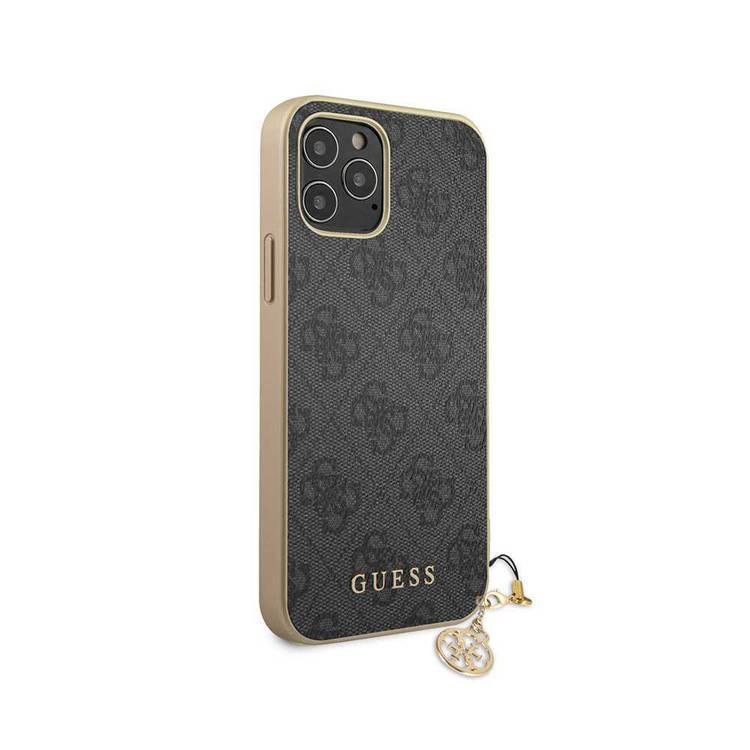 CG MOBILE Guess 4G PU Phone Case with Charm Compatible for iPhone 12/12 Pro (6.1") Anti-Scratch Mobile Case Officially Licensed - Black
