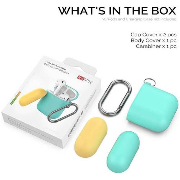 AhaStyle Keychain Version Two Toned Silicone Case with Anti-Lost Ring Compatible for AirPods 1/2 Generation, Scratch Resistant, Drop Resistant