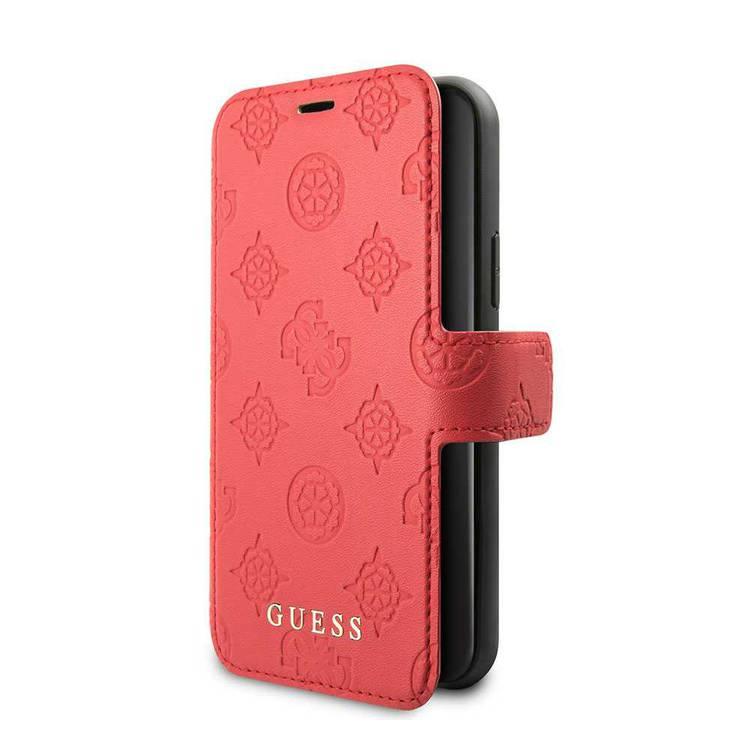 CG MOBILE Guess 4G Peony PC/TPU Leather Book Type Case Compatible with iPhone 11 Pro Max, Premium Protection, Book type Leather Case, Card Holder Inside, Officially Licensed - Red
