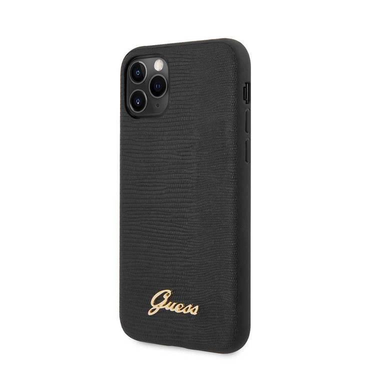 CG MOBILE Guess PU Lizard Print Case with Metal Logo Compatible for iPhone 11 Pro Max, Shock & Scratches Resistant, Easy Access to All Ports, Supports Wireless Charging - Black