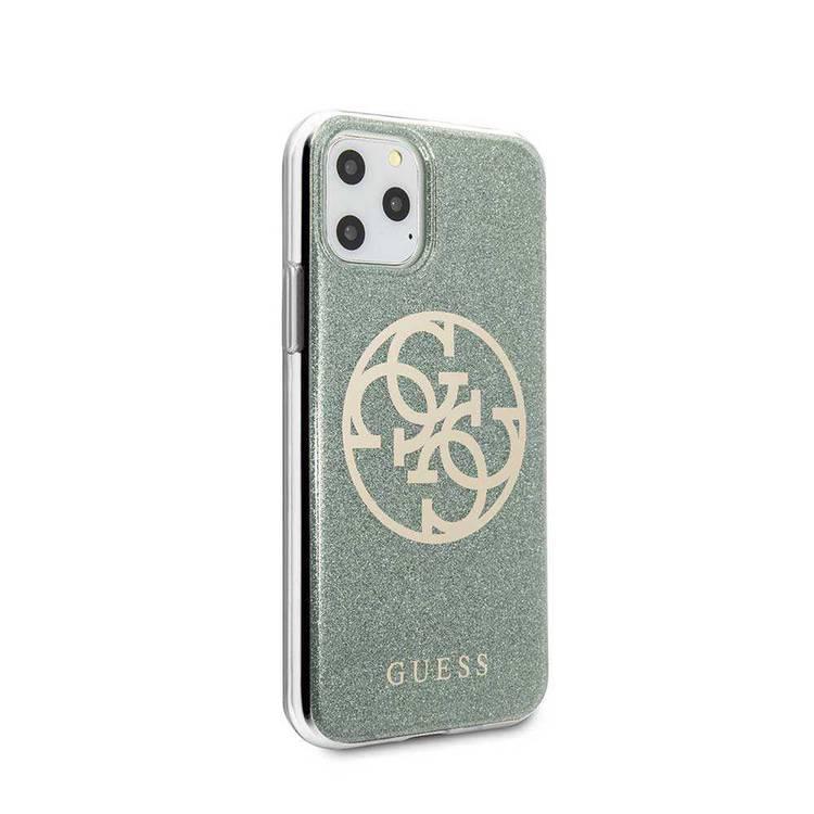 CG MOBILE Guess 4G Circle Logo PC/TPU Glitter Phone Case Compatible for iPhone 11 Pro (5.8") Officially Licensed - Kaki