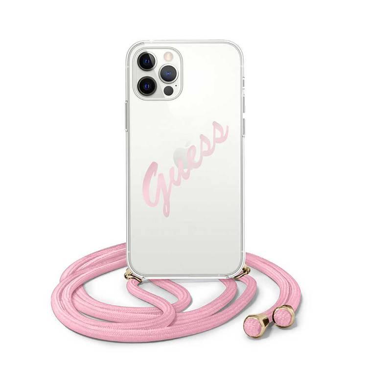 CG MOBILE Guess Crossbody Script Hard Phone Case Compatible for iPhone 12 / 12 Pro (6.1) Mobile Case Officially Licensed - Vintage Pink