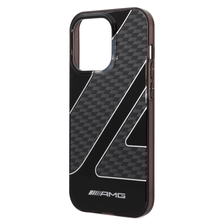 AMG Transparent Double Layer Case with Checkered Flag Pattern Crystal Case iPhone 14 Pro Max Compatibility - Black