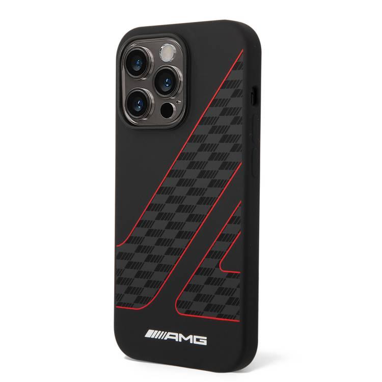 AMG Magsafe Compatibility Double Layer Checkered Flag Pattern Transparent Hard Case iPhone 14 Pro Max Compatibility - Black/Red