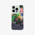 Guess HC Liquid Glitter Case with Flower Pattern  - Blue - iPhone 15 Pro