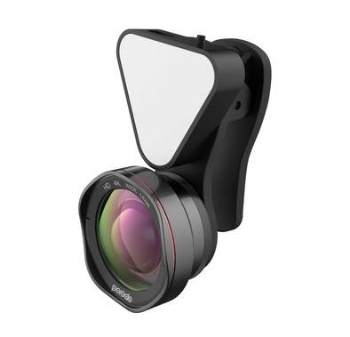 Porodo 3 in 1 Phone Camera Lens with Detachable Flash 3 Level Brightness - Adjustable Angle - 0.6x Wide Angle Lens - 15x Macro Lens - Dual Lens Suitable for Smartphones - Black