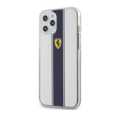 CG Mobile Ferrari On Track PC/TPU Hard Case with Navy Stripes Compatible for iPhone 12 / 12 Pro (6.1") - White