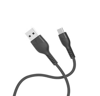 Porodo PVC Type-C Cable 1.2m, Fast USB Type C Charging Cable, Data Sync, Super Durable, Compatible with LG, Samsung + ect and other Devices with type c interface - Black