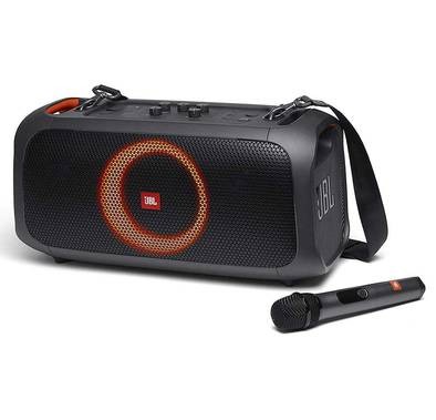 JBL Partybox On-The-GO Portable Party Bluetooth Speaker with Wireless Mic, IPX4 Splash Proof, Plug-n-Play Mic & Instrument Inputs, Bluetooth Streaming - Black