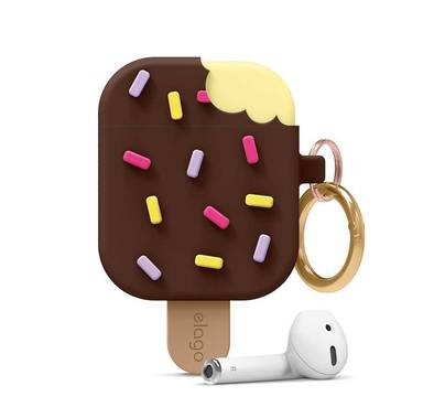 Elago  Ice Cream Case with Anti-Lost Ring for Apple AirPods 1 & 2 Generation, Drop Resistant, Dustproof and Absorbing Protective Cover with Hang Case Dark Brown