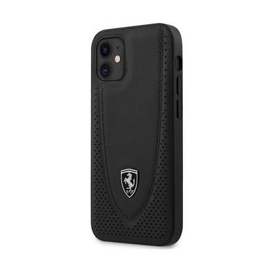 CG Mobile Ferrari Off Track Genuine Leather Hard Case with Curved Line Stitched and Contrasted Perforated Leather for iPhone 12 Mini (5.4") - Black