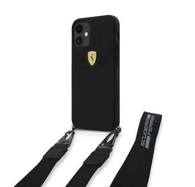 CG Mobile Ferrari On Track Liquid Silicone Hard Case with Removable Strap and Metal Logo for iPhone 12 Mini (5.4") Officially Licensed, Premium Silicone Case, Shock Resistant