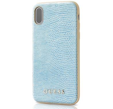 CG Mobile Guess PU Leather Hard Case for iPhone X (5.8") Officially Licensed, Shock & Scratches Resistant, Easy Access to All Ports, Compatible with Wireless Chargers - Blue