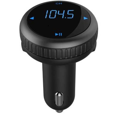 Porodo Wireless FM Transmitter Car Charger 2.1A w/ Smart Car Locator - Multi-functional Bluetooth Car MP3 - Blue LED Digital Display - Compatible for iOS & Android Devices - Black