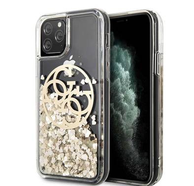 CG MOBILE Guess PC/TPU Liquid Glitter Circle Logo Case Compatibility for iPhone 11 Pro, Stylish Design, Full Protection, Lightweight, Anti-Scratch, Officially Licensed - Gold