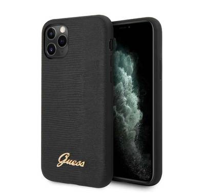CG MOBILE Guess PU Lizard Print Case with Metal Logo Compatible for iPhone 11 Pro Max, Shock & Scratches Resistant, Easy Access to All Ports, Supports Wireless Charging - Black