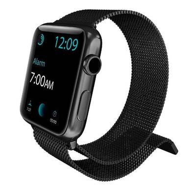 X-Doria Metal Mesh Band with Chrome Hardware for Smartwatch - Fit & Comfortable Replacement Wrist Band - Adjustable Magnetic Straps Compatible for Apple Watch 44mm/42mm - Black