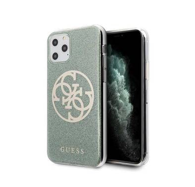 CG MOBILE Guess 4G Circle Logo PC/TPU Glitter Phone Case Compatible for iPhone 11 Pro (5.8") Officially Licensed - Kaki