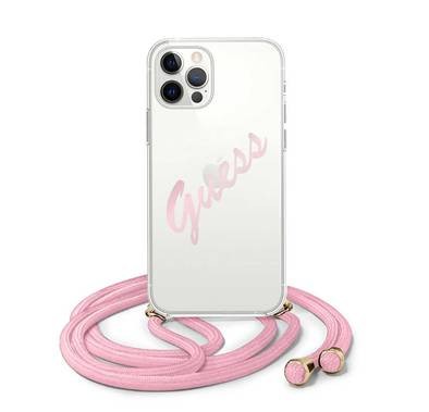 CG MOBILE Guess Crossbody Script Hard Phone Case Compatible for iPhone 12 / 12 Pro (6.1) Mobile Case Officially Licensed - Vintage Pink