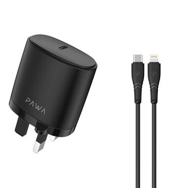 Pawa Solid Travel Charger 20W PD With Type-C to Lightning Cable - Black
