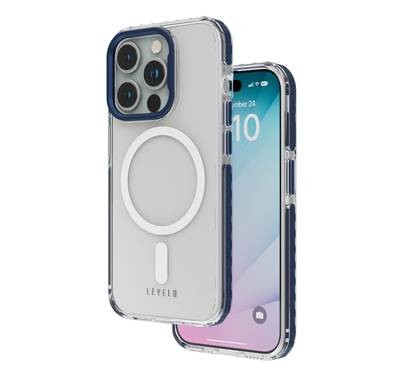 Levelo FlexiGuard Transparent Case for iPhone 15 Pro Max - Black - Blue