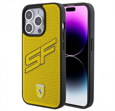 Ferrari iPhone 15 Pro For Gripstand Case with Perforated Pattern - Yellow