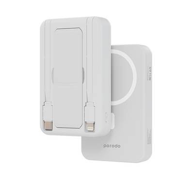 Porodo 10000mAh Magsafe Powerbank with Type C and Lightning Cable - White