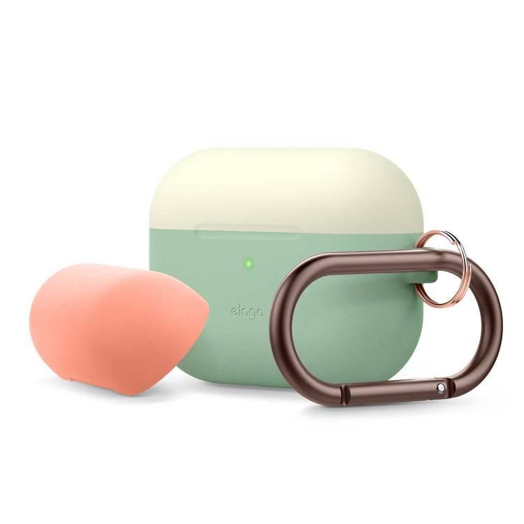 جراب Elago Duo معلق لسماعات Apple Airpods Pro - أبيض كلاسيكي علوي / خوخي ، أخضر فاتح