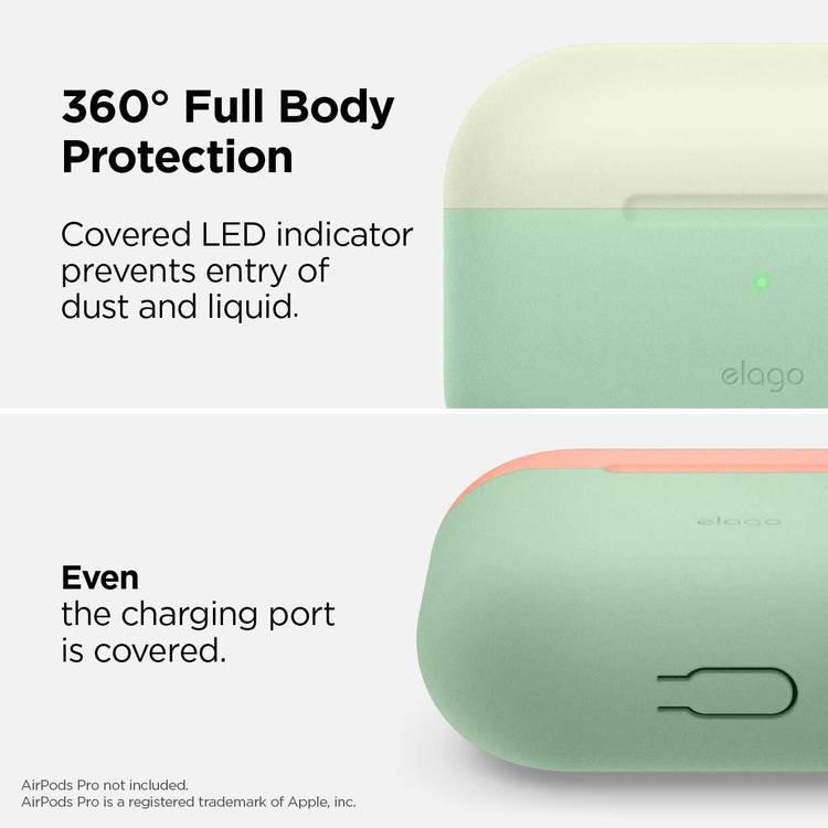جراب Elago Duo معلق لسماعات Apple Airpods Pro - أبيض كلاسيكي علوي / خوخي ، أخضر فاتح