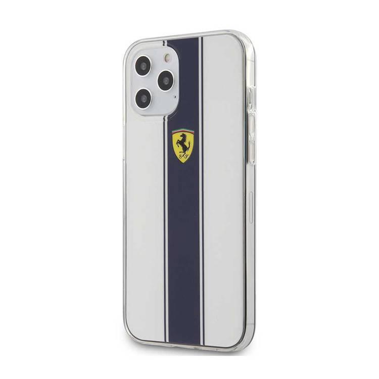 CG Mobile Ferrari On Track PC/TPU Hard Case with Navy Stripes Compatible for iPhone 12 Pro Max (6.7") - White