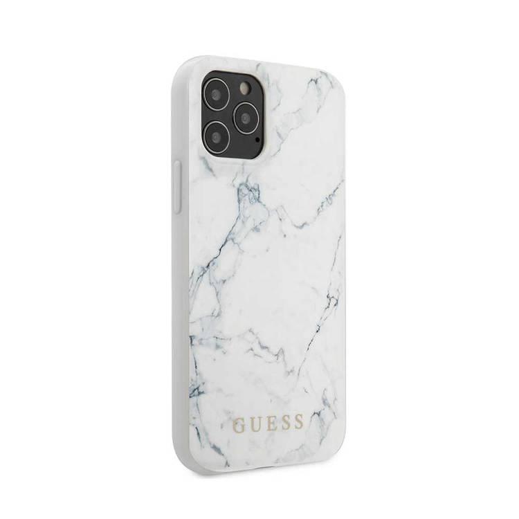CG Mobile Guess PC/TPU Marble Design Case for iPhone 12 Pro Max (6.7") Shock & Drop Protection Suitable with Wireless Chargers Officially Licensed - White