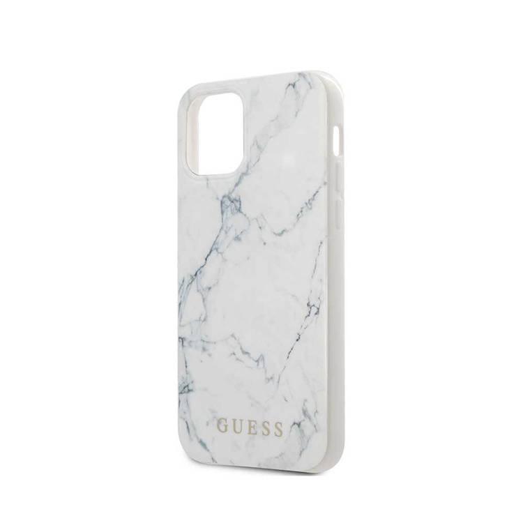 CG Mobile Guess PC/TPU Marble Design Case for iPhone 12 Pro Max (6.7") Shock & Drop Protection Suitable with Wireless Chargers Officially Licensed - White