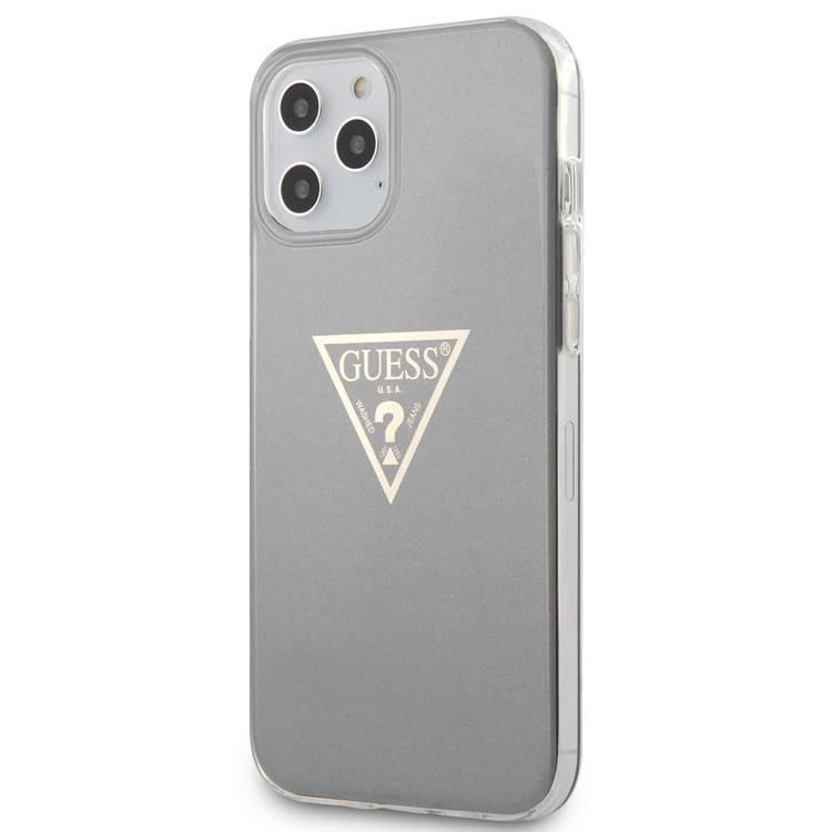 CG Mobile Guess PC/TPU Metallic Triangle Hard Case for iPhone 12 Pro Max (6.7") Shock & Drop Protection Suitable with Wireless Chargers Officially Licensed - Gray
