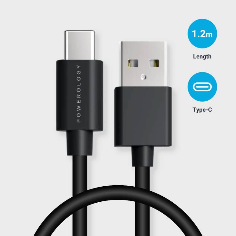 Powerology USB A to USB C (PUC3ABK) Fast Charge 1.2m PVC Cable - Black