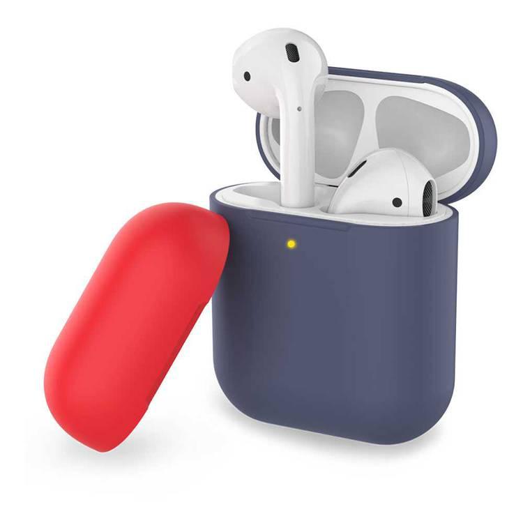 AhaStyle Two Toned Silicone Case Compatible for AirPods 1/2, Scratch Resistant, Shock Absorption, Drop Protection, & Dustproof Protective Silicone Cover - Navy Blue / Red