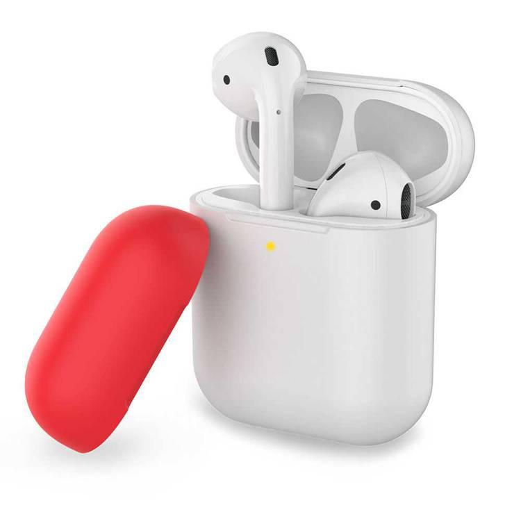 AhaStyle Two Toned Silicone Case Compatible for AirPods 1/2, Scratch Resistant, Shock Absorption, Drop Protection, & Dustproof Protective Silicone Cover - White / Red