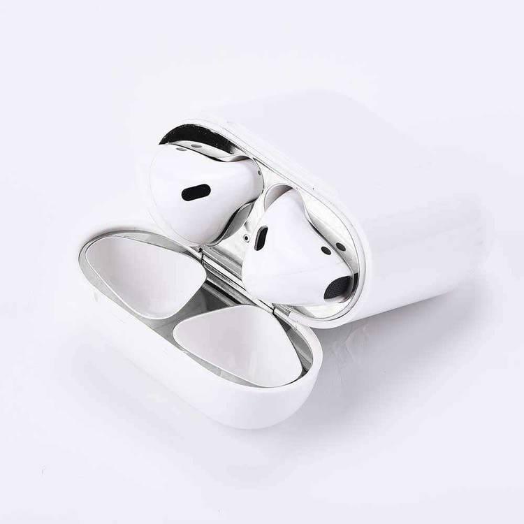 AhaStyle Metallic Dust Guard Cover (2 Sets) Compatible for AirPods 1/2, Nickel Sheet Sticker, Dustproof, & Scratch Resistant, Special Dust Protection