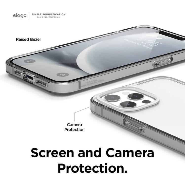 جراب ايلاغو الهجين لهاتف ايفون 12 برو ماكس (6.7 بوصة) ، جراب ممتص للصدمات ، متوافق مع الشحن اللاسلكي ، حماية الشاشة والكاميرا ، شفاف