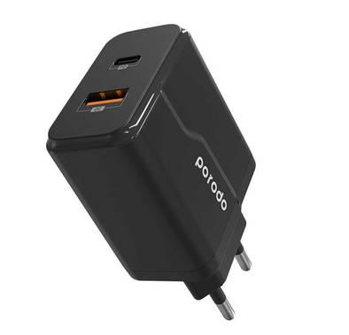 Porodo Dual Port Wall Charger PD 20W + Quick Charge 3.0 w...