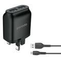 Porodo Main Charger, Dual USB Wall Charger 2.4A with Improved Version PVC Micro USB Cable 1.2m for Micro Devices, UK 3pin Plug, Fast Charge Adapter & Cable with Over-heat Protection Black
