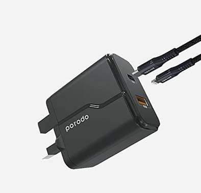 Porodo USB C Charger, Dual Port Wall Charger PD 18W + QC3...