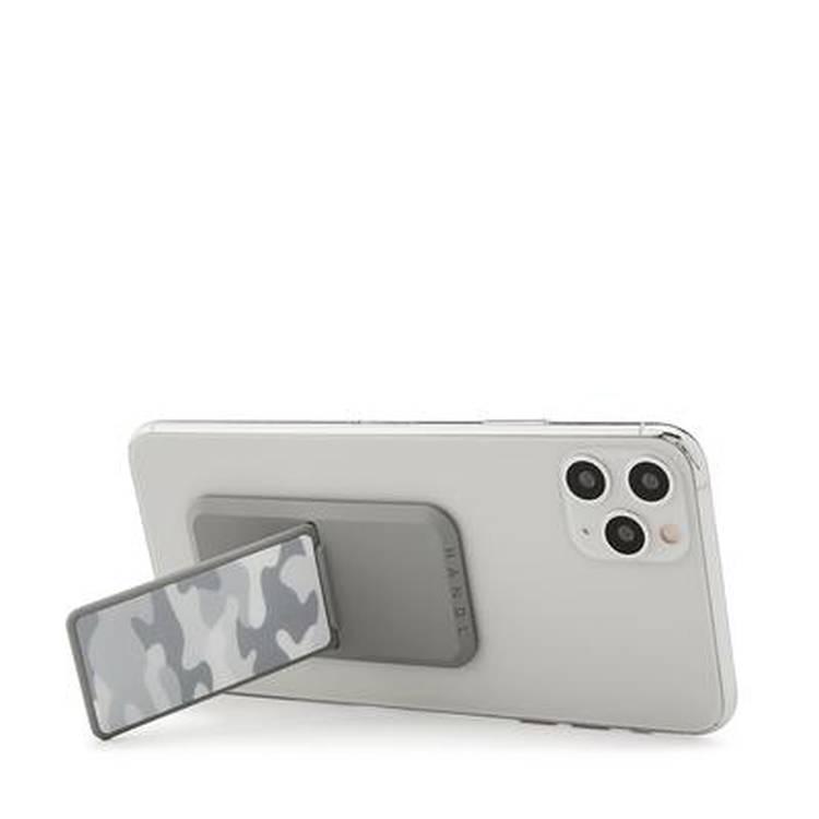 Handl Camo Mobile Stand Phone Grip, Pairs with Any Smart Phone, Multi-functional Kickstand, Compatible with Wireless Charging, Phone grip and Stand - White