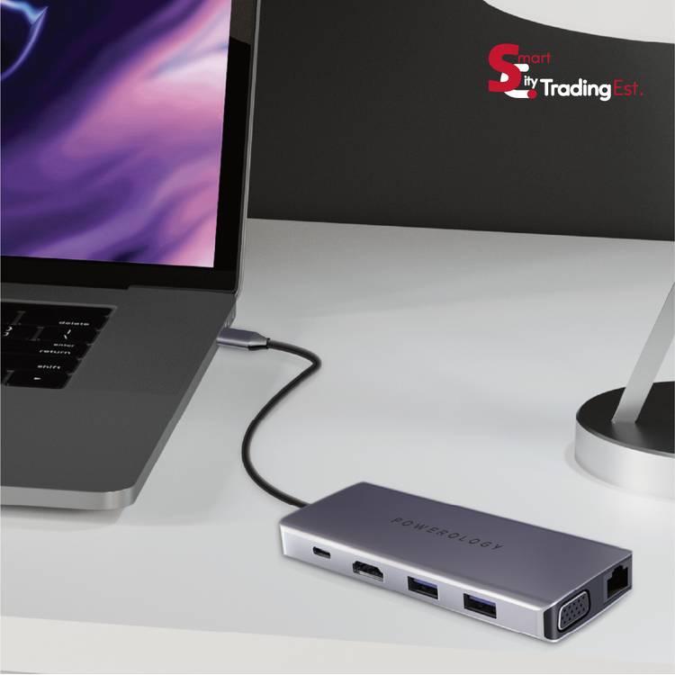 Powerology 11 في 1 USB-C Hub - رمادي