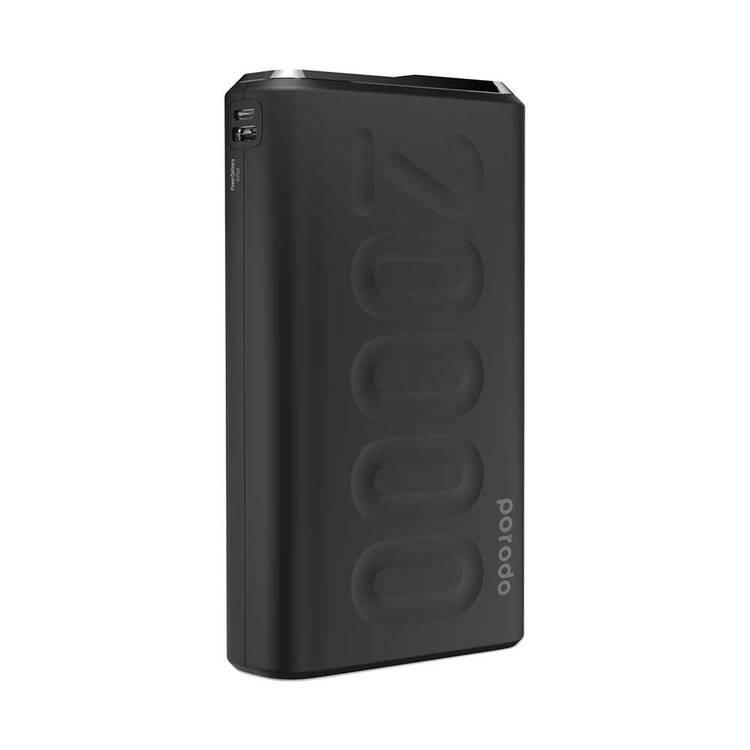 Porodo PD Portable Power Bank 20000mAh 20W Quick Charge 3.0 with Touch Sensor Power Button, LED Digital Display, Compact Design with USB-C PD Input & Output, Over-Heat