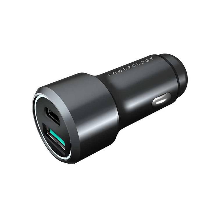 Powerology USB C Car Charger, Aluminum 38W 2 Port Type C PD Fast Charging 18W Power Delivery and Quick Charge 3.0 Black