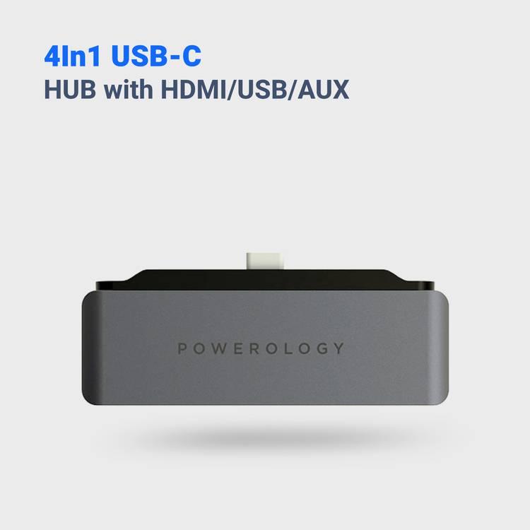 باورولوجي 4 في 1 يو اس بي سي Hub مع HDMI يو اس بي  Aux - رمادي