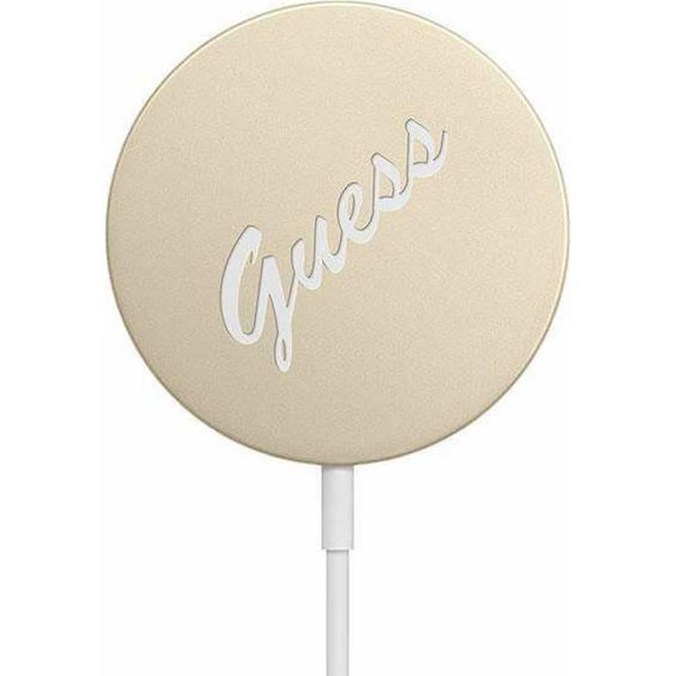 Guess Magnetic Wireless Charger, Magsafe Charger 15W Vintage Logo, Fast Charging Wireless Pad Compatible with iPhone 12/12 Mini/12 Pro/12 Pro Max/AirPods 2/Pro Gold