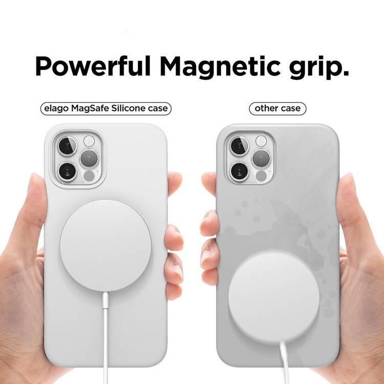 Elago Silicone Case Suitable with MagSafe, Back Shield Case Compatible for iPhone 12 Pro Max (6.7") Anti-Scratch, Easy Access to All Ports - White