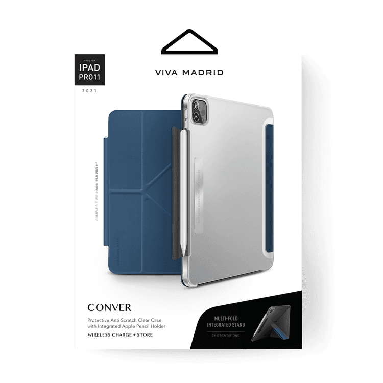 Viva Madrid Conver Case With Foldable Stand Clear Case with Integrated Apple Pencil Holder, Anti-Scratch, Shock-Absorption & Drop Protection Cover Blue - iPad Pro 11" (2021)