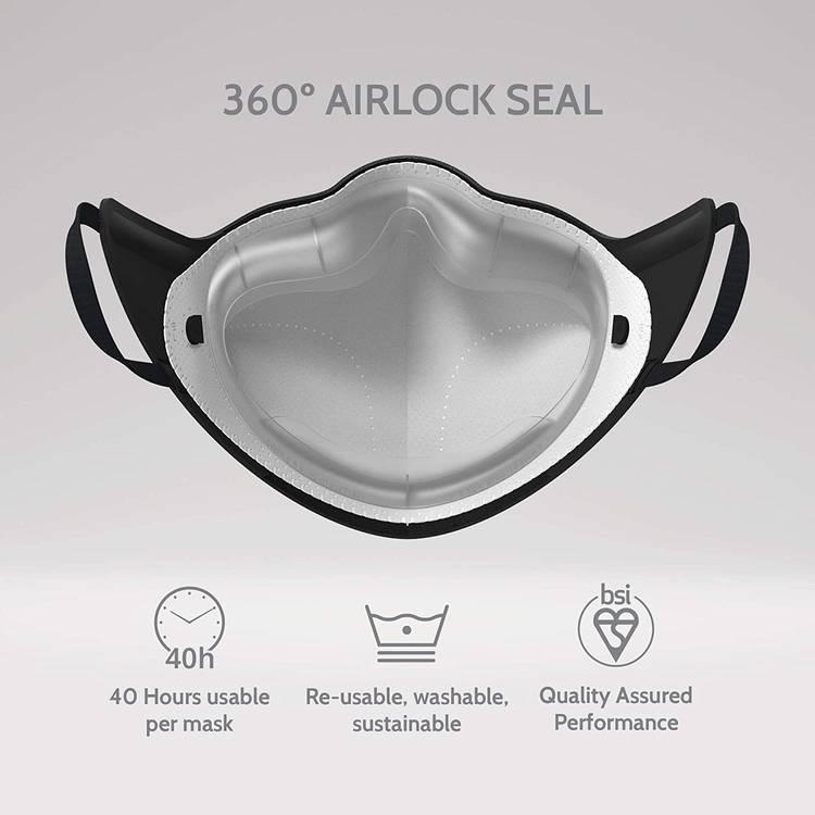 Airpop Original Reusable Face Mask, 4-Layer Filter Face Coverings, Contoured Fit, Folding Adjustable Face Mask, Adult Face Masks for Pollutant Protection - Black
